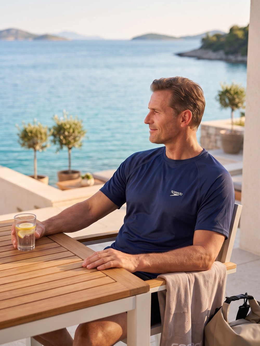 Speedo Men's Navy Short-Sleeve Swim Shirt